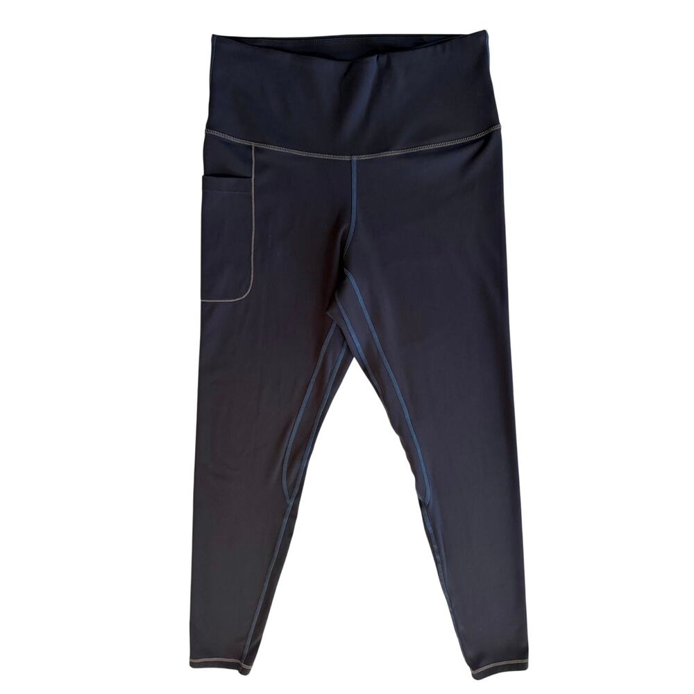 Fety Leggings Contrast Stitching Pockets Womens Size L Yoga Stretch Athletic Gym